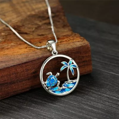 Ladies Shell Piece Turtle Love Heart Pendant Necklace Female Blue Opal Jewelry • $2.10