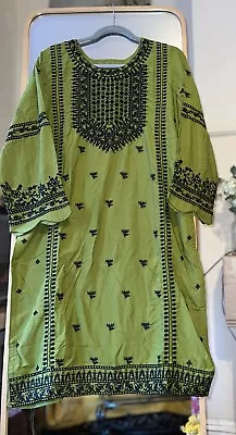 NEW Indian-Pakistani Salwar Kameez 2 PIECE Ready Made Linen Khaki Green M • £19