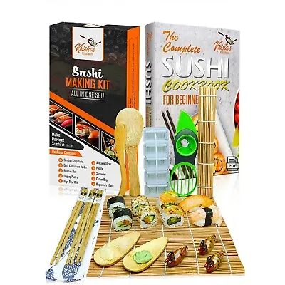 Sushi Making Kit Bamboo Rice Mold Mat Rolling Gift Maker Set Beginners Book 🍣 • £12.99