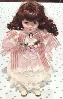 Vintage 1990s Homeart Porcelain Doll Victorian Style Pink Dress & Brooch • $48