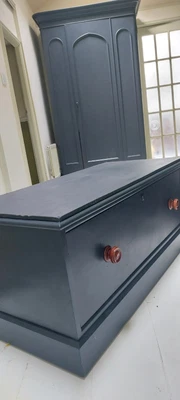 Solid Wooden Trunk Chest / Antique Blanket Box Coffee Table Victorian Black  • £100