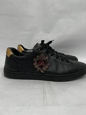 D&G - Low-Top Sneaker LONDON With Logo Heart Embroidery Black Gold UK11 US12 • $199.99