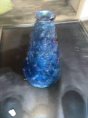 Vintage Blue Glass Bottle Mid Century Feather Wheaton Kemple Vase Decanter • $25