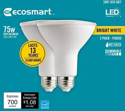 ECOSMART 75-Watt PAR30 8 Dimmable Flood LED Light Bulb Bright White (2-PACK X4) • $50