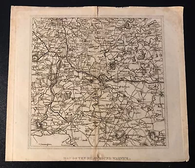 Genuine 18th Century Map Of  Ten Mikes Around Warwick  In The UK • $14