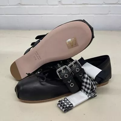 Miu Miu Buckle Bow Ballet Flat Shoe Women's Size  US 7 Black • £380.54