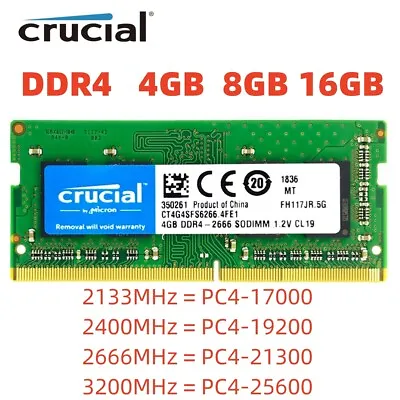 Crucial DDR4 Notebook RAM 4GB 8GB 16GB 2666 2133 3200 Memory SODIMM Laptop RAM • $36.30