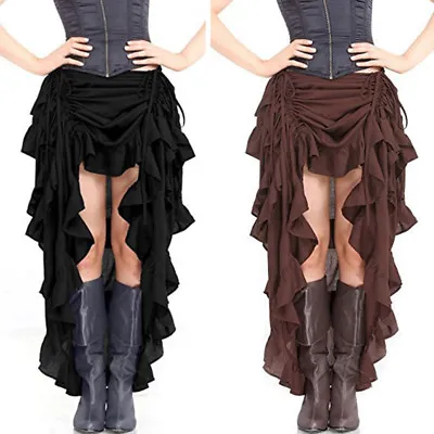 Womens Ruffled Pleated Vampire Pirate Hi-Low Skirt Steampunk Victorian Punk • $57.11