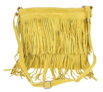 Large Genuine Suede Shoulder Bag Fringe Crossbody Womens Designer Vera Pelle • £32.49