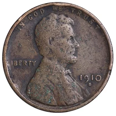 1910-S FULL DATE Lincoln Wheat Cent Penny CULL / AG / HOLE FILLER • $13