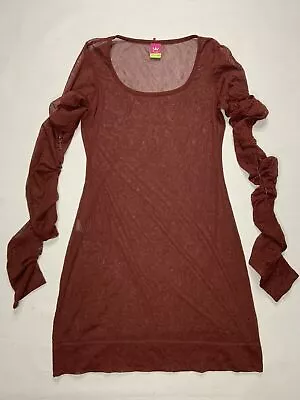Save The Queen Women Maroon Transparent Long Sleeve Dress Size L • $116.53