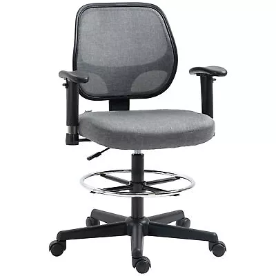 Drafting Chair Tall Office Stand Desk Chair  Foot Ring Arm Wheel Vinsetto • £54.99