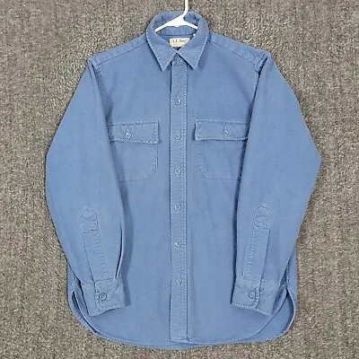 $28.94 • Buy Vintage LL Bean Shirt Mens Small 14 1/2 Blue Chamois Cloth Button Up Long Sleeve