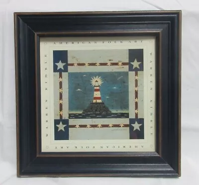 Warren Kimble Lighthouse America Folk Art Blue Wood Framed Print AMERICANA 10.5  • $14.98