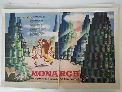 1948 Monarch Canned Foods Girl Lion Vintage Fwo Page Food Ad • $9.99