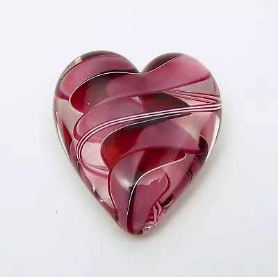 Maslach Glass Red Ribbon Swirl Heart Paperweight Free Ship • $65