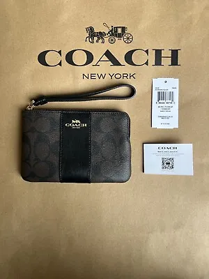 NWT COACH CORNER ZIP WRISTLET 58035 Wallet Brown Black AUTHENTIC ORIGINAL IMAA8 • $65.10