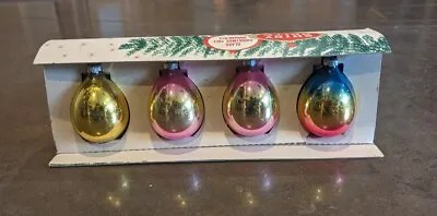 4 Vintage Shiny Brite Pear Teardrop Ombre Christmas Ornaments Pink Red Gold Blue • $24.95