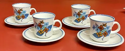 Set Of 4 Vintage Mikasa Cordon Bleu HYDRANGEA Teacup Mugs W Saucers Japan • $19.99