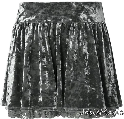 Be Beau Silver Grey Velvet & Lace Flippy Skater Skirt Elasticaed Waist UK 12 • $37.34