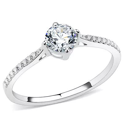 Ladies Solitaire Ring Cz Cubic Zirconia Size R Usa 9 Stainless Steel Elegant Rt1 • £10.20