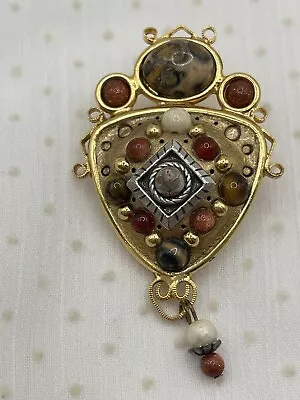 Michal Golan Vintage Brooch Goldstone Agate Jasper Gold Tone • $40