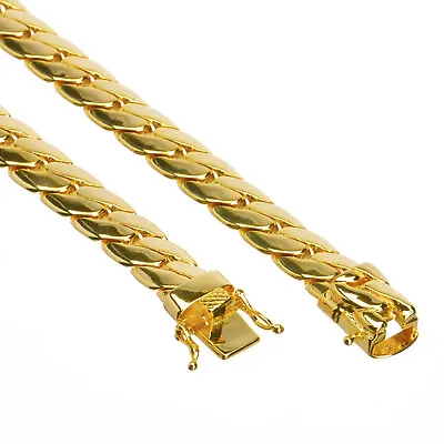 Men's 14K Gold Plated Cuban Link Chain Necklace Box Clasp Safety Lock 8 Mm 26  • $19.99