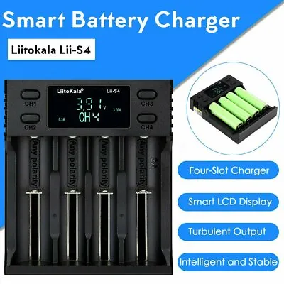 Liitokala LII-S4 LCD Smart Battery Charger 4 Slot For 18650 26650 18350 NiMH AA • £14.28