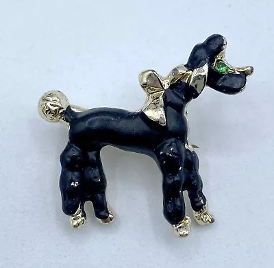 F7-2394 Vintage Brooch Gold Tone Pin 1  Animal Black Enamel Dog • $4.99