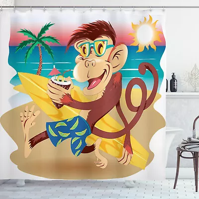 Monkey Shower Curtain Hipster Holiday Print For Bathroom • $36.99