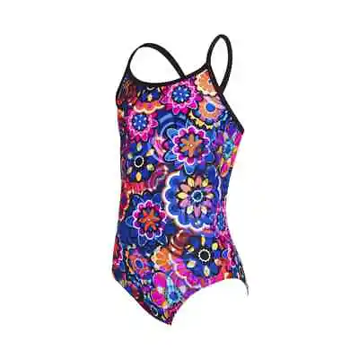 Zoggs Girls Flower Sizzle Star Back Swimsuit Age 5-6 9-10 RRP £28 • £12.97
