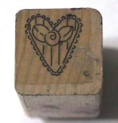 Ruffled Heart With Rose Rosebud Small 1  Rubber Stamp • $7.99