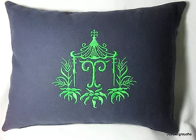 Pagoda/ Chinoiserie Framed Monogram Pillow-Regency- Handcrafted-New-Free Ship • $28.95