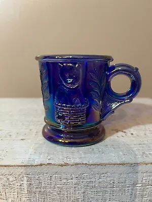 Vintage! Iridescent Mosser Art Glass Carnival Royal Blue Mug 2 3/4  Tall • $19.99