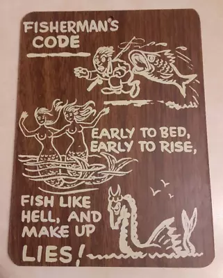 Vintage Mid Century Fisherman's Code Wall Hanging Decor Wood Humorous Plaque • $12.99