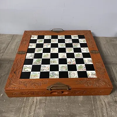 Vintage Asian Style Wooden Folding Chess Board Case Chest Only 18  X 18  Tile? • $116.96