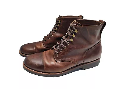 J CREW Kenton Men's 10 Burnished Tobacco Leather Cap Toe Boots Brown Pacer F4446 • $64.99