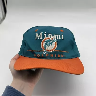 Vintage Miami Dolphins NFL Snapback Hat Eastport Spellout Cap Two Tone One Size • $9.99