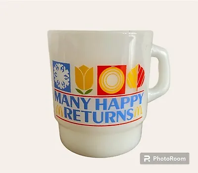 McDonald's Vintage Coffee Cup Mug Many Happy Returns Milk Glass Anchor Hocking • $16