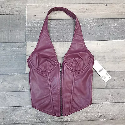 $61.65 • Buy Urban Outfitters Hot Stuff Zip Up Corset Top Small UK 8 10 Wine Vegan Leather BN