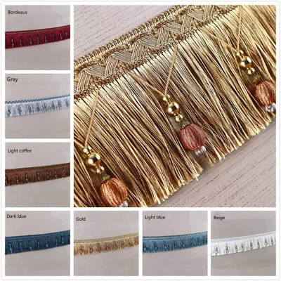 1M/2M Luxury Exquisite Beaded Tassel Trim Fringe Braid Trimming Pom Pom 10 Color • £23.86