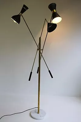 Midcentury Style Brass And Black And White Lacquered Tripod Floor Lamp Stilnovo • $554.69