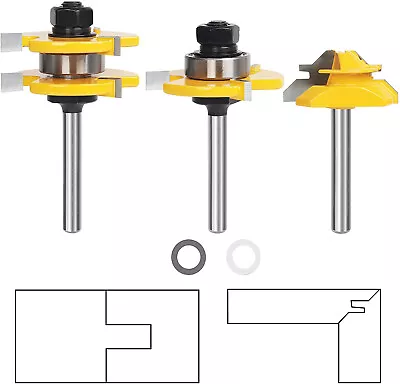 $37.92 • Buy 3Pcs Tongue And Groove Router Bit 1/4  Shank With 45° Lock Miter Jointing Bits