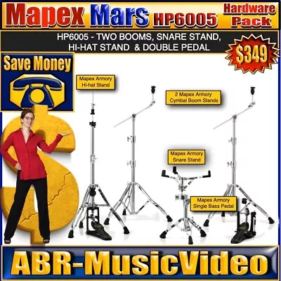 Mapex Mars HP6005 Chrome Hardware Pack W/ 2 Booms Snare & Hi-Hat Stand & Pedal • $399