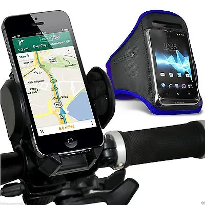 Quality Bike Bicycle Handlebar Phone Holder+Sports Armband Case Cover✔Blue • £12.95