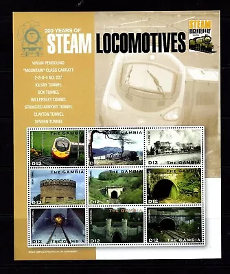 Gambia 2004 #2836 Sheet MNH Trains/Steam Engines/Locomotives/Tunnels/Transport • $4