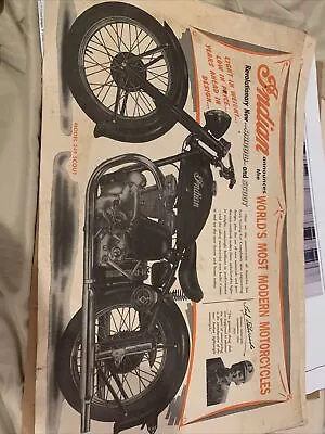 Vintage 40s INDIAN Motorcycle Race Dealer Poster Model 249 Scout • $75