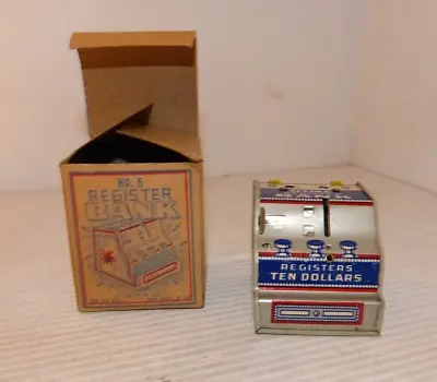 Vintage J Chein  No 5 Tin Dime Register Bank With Original Box & Dimes Inside • $49.99