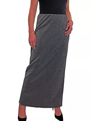 Womens Soft Feel Stretch Maxi Tube Skirt Silver Shine Party Christmas Size 12 • £14.99