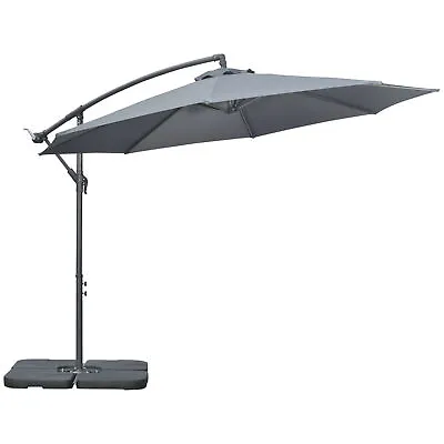 Outsunny 3(m) Banana Parasol Cantilever Umbrella Garden W/ Base Weights Grey • £149.99